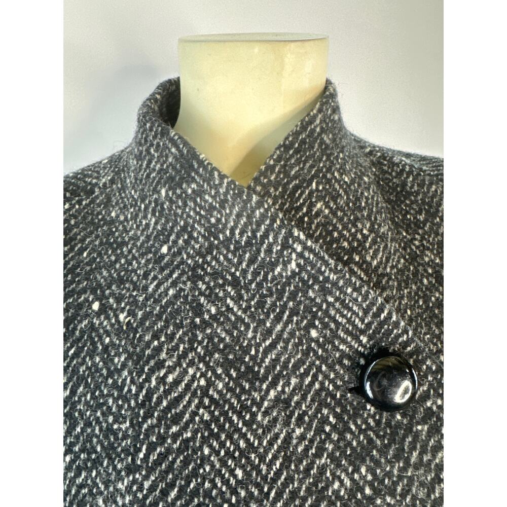 Larry Levine 90s Herringbone Wool Coat Petite Black Cream USA Made Small petite - Picture 9 of 13